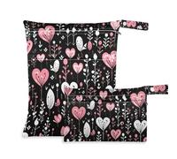 EtherSpher Sacchetti impermeabili neri con cuori carini per San Valentino per bagnati 2 sacchetti per pannolini oggetti essenziali con manici per yoga, yoga