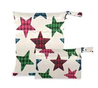 EtherSpher Sacchetti impermeabili per stoffa a quadri beige a scacchi con stelle, confezione da 2 pezzi essenziali da viaggio per volare con manici per piscina, viaggi