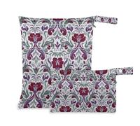 EtherSpher Sacchetti riutilizzabili alla moda vintage con fiori grigi rossi per bambini, confezione da 2 pezzi essenziali da viaggio per bambini, con manici per palestra, bagno