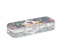 EtherSpher Scatola di matite trasparente a due piani con motivo natalizio con fiocchi di neve e cane colorato, con coperchio a scatto