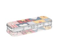 EtherSpher Scatola di matite trasparenti a doppio strato con motivo a scacchi patchwork colorato per bambini con coperchio a scatto