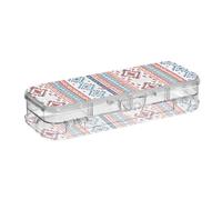 EtherSpher Scatola di plastica per matite a doppio strato, rigida, con motivo bohémien, con texture vintage rossa e blu, con coperchio a scatto