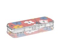 EtherSpher Scatola di plastica trasparente a doppio strato con motivo a scacchi di bufalo rosso con fiore colorato per articoli di cancelleria con coperchio a scatto