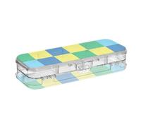 EtherSpher Scatola di plastica trasparente a scacchi a doppia piattaforma per penne a doppio ponte con coperchio blu verde giallo progettato per cancelleria