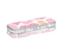 EtherSpher Scatola di plastica trasparente per penne a due piani, design con cuori di San Valentino, colore rosso pesca, con coperchio a scatto