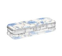 EtherSpher Scatola per matite in plastica con motivo di cardi e spine blu e bianche, in stile retrò, a doppio piano, per articoli di cancelleria, con chiusura a scatto e coperchio