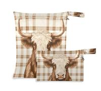 EtherSpher Scotland Cow - Borsa impermeabile con cerniera, 2 pezzi, essenziale da viaggio per bambini, con manici per fare il bagno e la piscina
