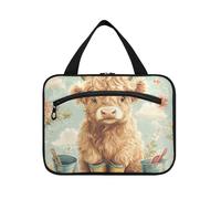 EtherSpher Scotland Mucca Fresh Spring Brown appeso borsa da viaggio con gancio, borsa per la cura della pelle lavabile designer per hotel viaggiatore maletín para maquillaje L, Scozia mucca fresca