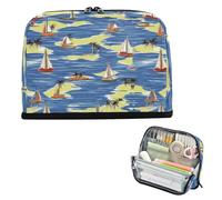 EtherSpher Seaside Sailboat Summer Scene Pencil poucheses Grande Capacità Trucco Borse Ampia Apertura Cancelleria Matita Astuccio per Teen School bolsa para lapices de ninos