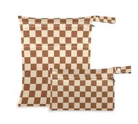 EtherSpher Set di 2 borse da bagno a prova di disordine in tartan americano arancione e bianco per costume da bagno con manici per piscina, asilo nido
