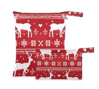 EtherSpher Set di 2 borse da bagno scandinave con motivo natalizio con renne e fiocchi di neve con cerniera, essenziali da viaggio per bambini, con manici per spiaggia,