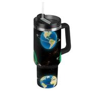 EtherSpher Shining Planets - Borraccia riutilizzabile per bambini, con cannuccia, resistente alle perdite, tazza decorativa per acqua, tè freddo o caffè per bevande con tapa, 1,18 ml