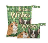 EtherSpher Simpatico cane per il giorno di San Patrizio sacchetti lavabili impermeabili confezione da 2 pezzi essenziali da viaggio per bambino con manici per il bagno, asilo nido