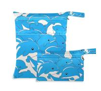 EtherSpher Simpatico cartone animato blu delfino borse impermeabili per spiaggia 2 Pack sacchetto bagnato per costume da bagno con manici per yoga, asilo nido