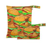 EtherSpher Simpatico cartone animato cibo hamburger giallo a prova di disordine sacchetto asciutto bagnato per parti del tiralatte 2 Pack elementi essenziali da viaggio per bambini con maniglie per