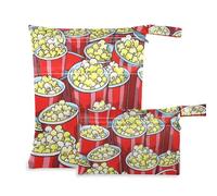 EtherSpher Simpatico cartone animato cibo popcorn giallo e rosso lavabili sacchetti asciutti confezione da 2 sacchetti bagnati per costume da bagno con manici per spiaggia, bagno