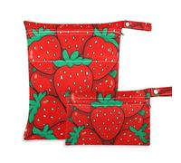 EtherSpher Simpatico cartone animato frutta fragole rosse borse impermeabili per pannolini confezione da 2 elementi essenziali da viaggio per bambino con maniglie per piscina, bagno