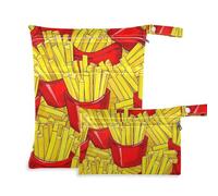 EtherSpher Simpatico cartone animato patatine fritte rosse e gialle lavabili impermeabili 2 confezioni borsa per pannolini oggetti essenziali con manici per il bagno, viaggio