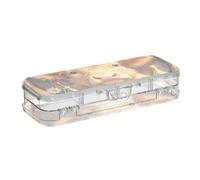 EtherSpher Simpatico cartone animato scozzese mucca marrone progettato scatola di plastica trasparente matita 2 strati duro penne caso per forniture di cancelleria con coperchio a scatto