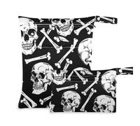 EtherSpher Skull Bones - Borsa lavabile per stoffa dipinta in bianco e nero, confezione da 2 pezzi essenziali da viaggio per volare con manici per yoga, palestra
