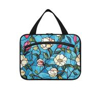 EtherSpher Stained Glass Blooming Rose Flower borse appese per le donne viaggio con gancio, designer chic borsa cosmetica impermeabile per il viaggio make up bagno bolso de para mujer L, fiore di rosa