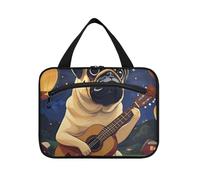 EtherSpher Starry Guitar Brown Pug Dog appeso kit da viaggio con gancio, designer borse pieghevoli per gli uomini per il viaggio deve palestra kit de para mujer L, Chitarra stellata marrone Pug cane