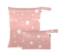 EtherSpher Stelle bianche su sfondo rosa borsa impermeabile con cerniera 2 Pack essenziale da viaggio per bambino con manici per yoga, palestra