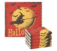 EtherSpher Strega Luna Felice Halloween Decorazioni di Halloween Morbido Microfibra assorbente Asciugamano Cucina Asciugamani Asciugamani Paese panno accessori para mesas 28x28 cm Set di 6