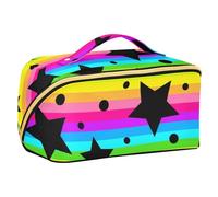 EtherSpher Strisce orizzontali colorate stelle nere progettate borse per il trucco con divisori Borsa da toilette portatile per le donne con scomparti e maniglia