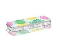 EtherSpher Summer Ananas Palm Leaf Blue Designed Clear Pencil Box Plastic Box Double Deck Pencil Container per forniture di cancelleria con coperchio a scatto