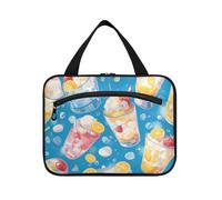 EtherSpher Summer Drink Cool Ice Blue Hanging Travel Makeup Bag per le donne con gancio, designer borse da toilette compatte per crociera viaggio vacanza porta cosmeticos mujer para cartera L, Bevanda