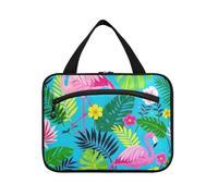 EtherSpher Summer Flamingos Flower Leaf Blue Hanging borsa da toilette per gli uomini che viaggiano con gancio, designer borsa portatile per la cura della pelle per i viaggiatori viaggio estuche para