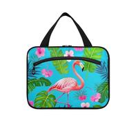 EtherSpher Summer Flamingos Palm Flower Blue appeso borsa trucco con scomparti con gancio, designer borse da toilette multifunzionali per accessori must haves vacanza envase para perfume de L