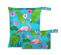 EtherSpher Summer Flamingos Palm Flower Blue lavabile borsa per pannolini bagnati confezione da 2 borse per pannolini oggetti essenziali con manici per piscina, asilo nido