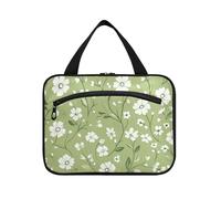 EtherSpher Summer Green Little Flowers appeso borsa trucco per le donne con gancio, designer unisex grande capacità borsa trucco per i viaggiatori campeggio bolso para maquillaje L, Piccoli fiori