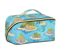 EtherSpher Summer Island Blue Art Painting Progettato Trucco Borse con divisori Borse Cosmetiche Leggere Per Le Donne Verticale Free-Standing