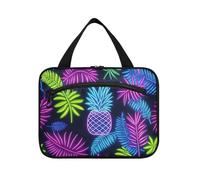 EtherSpher Summer Neon Ananas Leaf Hanging borsa da toilette per le donne con gancio, design moda caso per articoli da toeletta per crociera viaggio viaggio bolsas para maquillaje de mujer L, Foglia