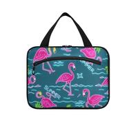 EtherSpher Summer Neon Flamingo Coconut Tree Blue appeso kit da viaggio per gli uomini con gancio, designer portatile cosmetico borsa trucco per adulti hotel envase para profumo de L, Estate neon