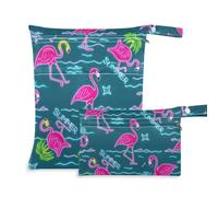 EtherSpher Summer Neon Flamingo Coconut Tree Blue Borsa riutilizzabile per viaggiare Confezione da 2 elementi essenziali da viaggio per bambino con manici per palestra, spiaggia