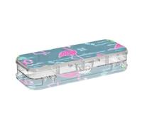 EtherSpher Summer Neon Flamingo Coconut Tree Blue Designed Plastic Pencil Box Double Deck Hard Pen Case per forniture di cancelleria con scatto e coperchio