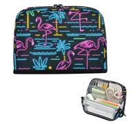 EtherSpher Summer Neon Flamingo Coconut Tree Pencil Case Bag Grande Capacità Penne Custodie con Cerniera Organizzatore da Scrivania per Preppy Preppy School cartuchera escolar para ninas