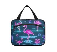 EtherSpher Summer Neon Flamingo Wave Navy Blue Hanging Bag borsa da viaggio con gancio appeso con gancio, designer carino kit rasatura per adulti crociere bolso de mano para hombre L, Estate neon