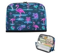 EtherSpher Summer Neon Flamingo Wave Navy Blue Pencil Custodia per il trasporto di grande capacità Borse per penne Zip Cancelleria Organizzatore per Bambini Grado Forniture scolastiche cartucheras