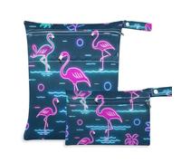 EtherSpher Summer Neon Flamingo Wave Navy Blue Zip Wet Clothes Bag 2 Pack Wet Bag per costume da bagno con manici per yoga, yoga