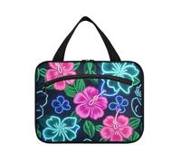 EtherSpher Summer Neon Hibiscus Frangipani Flower Hanging uomini borsa da toilette con gancio, borsa portatile di design per accessori per le donne vacanza bolsas para maquillaje L, Fiore di