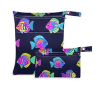 EtherSpher Summer Neon Tropical Fish Color lavabile sacchetto bagnato del bambino 2 Pack essenziale da viaggio per bambini con maniglie per asilo nido, pannolini per bambini