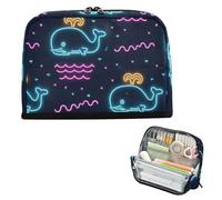 EtherSpher Summer Neon Whale Wave Nero Matita Caso di Immagazzinaggio Grande Capacità Penna Bag Con Slot Desk Organizer per Infermiere Elementare bolsa para utiles escolares