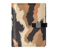 EtherSpher Taccuino foderato in pelle marrone nera con stampa in pelliccia animale, copertina impermeabile, quaderno a righe universitario per pianificare 6,7 x 9,2 cm