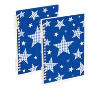 EtherSpher Taccuino formato A5 a quadretti blu a quadri con stelle 21,1 x 14,5 cm, robusto quaderno a spirale a righe college, 60 fogli per scuola e ufficio, confezione da 2