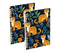 EtherSpher Taccuino formato A5 con grazioso leopardo della giungla verde, 21,1 x 14,5 cm, copertina rigida, a righe, 60 fogli, per viaggi e scrittura, confezione da 2